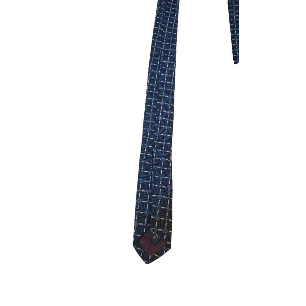 Huntington Men's Tie Blue White Textured Geometric Squares Pure Silk Made U.S.A. - Picture 8 of 13